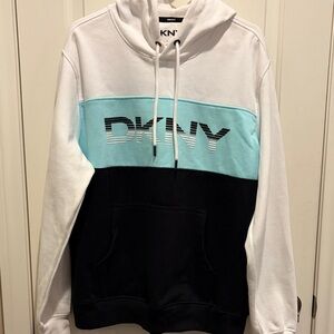 DKNY Men's Hoodie - White, Light Blue, and Black